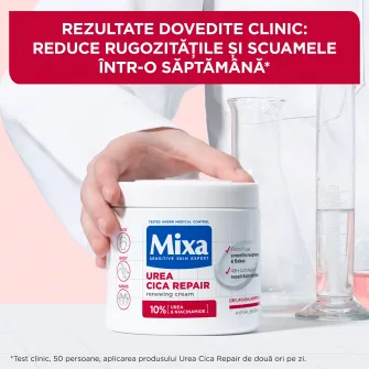 Crema regeneratoare pentru fata si corp Mixa Urea Cica Repair cu 10% Uree si Niacinamida, piele uscata, descuamata, cu denivelari, 400 ml