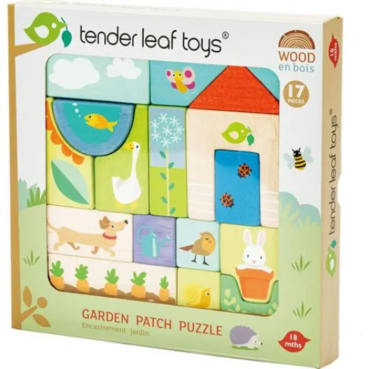 Cuburi din lemn Tender Leaf Toys - Colt de gradina, 17 piese