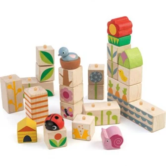 Cuburi din lemn Tender Leaf Toys - Peisaje din gradina, 24 piese