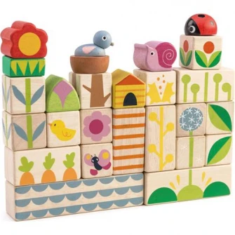 Cuburi din lemn Tender Leaf Toys - Peisaje din gradina, 24 piese