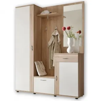 Cuier hol Patent, 145x29x184 cm, ansamblu 4 elemente, culoare Sonoma, Alb