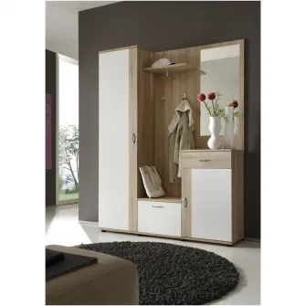 Cuier hol Patent, 145x29x184 cm, ansamblu 4 elemente, culoare Sonoma, Alb