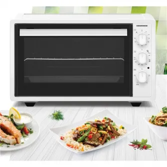 Электрическая духовка Heinner HCE-S37WH, 1650Вт, объем 37л, 220C, 4 функции приготовления, таймер, гриль, аксессуары: гриль и противень, Белый