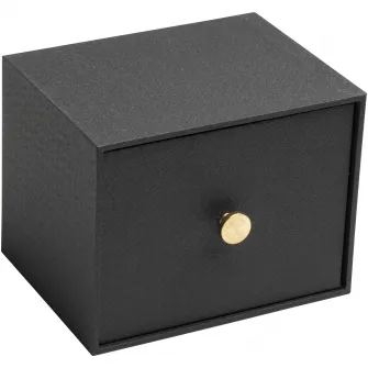 Cutie cu 1 sertar pentru fotografii Exacompta OfficeByMe, carton 3mm, Buton auriu, livrat cu 4 separatoare, Certificare FSC, 17,7x14x13,5 cm, Negru