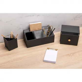 Cutie cu 1 sertar pentru fotografii Exacompta OfficeByMe, carton 3mm, Buton auriu, livrat cu 4 separatoare, Certificare FSC, 17,7x14x13,5 cm, Negru