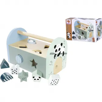 Cutie cuburi si forme din lemn Eichhorn - Urs Panda, 9 piese