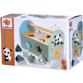 Cutie cuburi si forme din lemn Eichhorn - Urs Panda, 9 piese