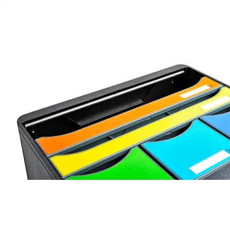 Cutie organizare Exacompa Store-Box Iderama, 6 sertare colorate, PS reciclat, Eticheta Blue-Angel, A4+, Negru