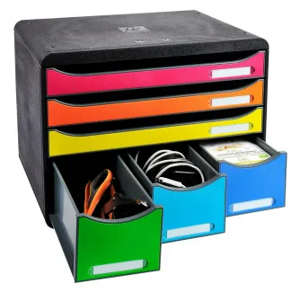 Cutie organizare Exacompa Store-Box Iderama, 6 sertare colorate, PS reciclat, Eticheta Blue-Angel, A4+, Negru