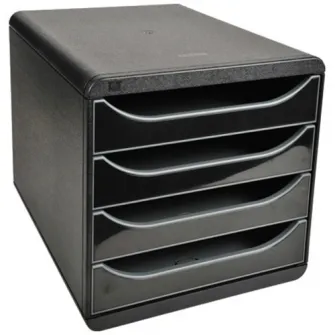 Cutie organizare Exacompta Big-Box Glossy, 4 sertare negru lucios, PS reciclat, Eticheta Blue-Angel, A4 +, Negru
