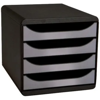Cutie organizare Exacompta Big-Box Metallic, 4 sertare argintiu, PS reciclat, Eticheta Blue-Angel, A4 +, Negru