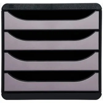 Cutie organizare Exacompta Big-Box Metallic, 4 sertare argintiu, PS reciclat, Eticheta Blue-Angel, A4 +, Negru