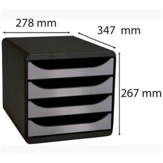 Cutie organizare Exacompta Big-Box Metallic, 4 sertare argintiu, PS reciclat, Eticheta Blue-Angel, A4 +, Negru