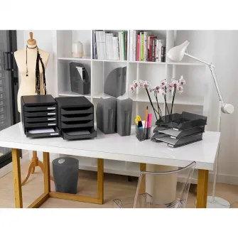 Cutie organizare Exacompta Big-Box Metallic, 4 sertare argintiu, PS reciclat, Eticheta Blue-Angel, A4 +, Negru