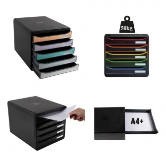 Cutie organizare Exacompta Big-Box Plus ECOBlack, 5 sertare, PS reciclat, Eticheta Blue-Angel, A4+, Negru