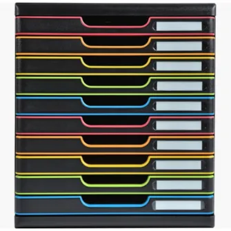 Cutie organizare Exacompta Modulo Black Office, 10 sertare colorate, PS reciclat, Eticheta Blue-Angel, A4+, Negru