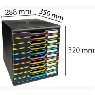 Cutie organizare Exacompta Modulo Black Office, 10 sertare colorate, PS reciclat, Eticheta Blue-Angel, A4+, Negru