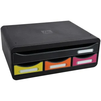 Cutie organizare Exacompta Toolbox Iderama, 4 sertare in culori asortate, PS, Certificat Blue-Angel, 270x355x135mm, Negru