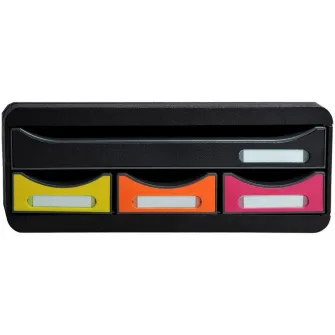 Cutie organizare Exacompta Toolbox Iderama, 4 sertare in culori asortate, PS, Certificat Blue-Angel, 270x355x135mm, Negru
