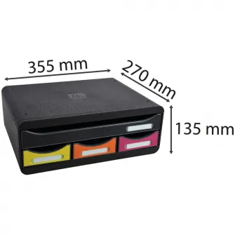 Cutie organizare Exacompta Toolbox Iderama, 4 sertare in culori asortate, PS, Certificat Blue-Angel, 270x355x135mm, Negru