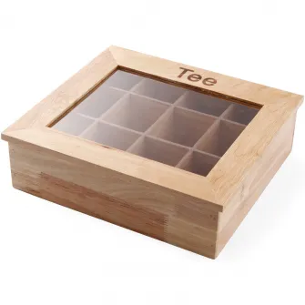 Cutie pentru pliculete ceai, 12 compartimente, 300x280x(H)90 mm, cadru lemn, capac transparent, Hendi