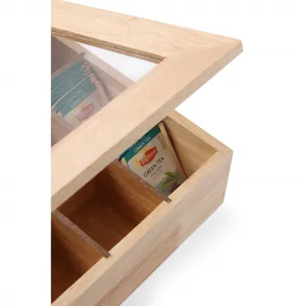Cutie pentru pliculete ceai, 12 compartimente, 300x280x(H)90 mm, cadru lemn, capac transparent, Hendi