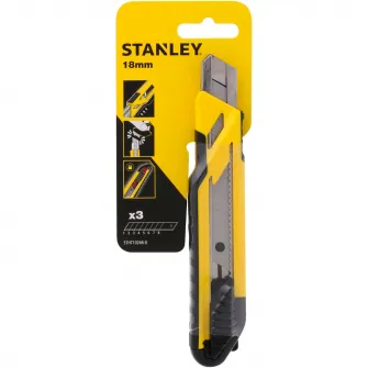 Cutter bimaterial cu auto-blocare, Stanley, 18mm, otel/plastic, galben/negru