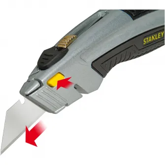 Cutter cu lama retractabila Stanley 0-10-788, schimbare rapida si fara unelte a lamei, buton de schimbare, pentru schimbari de lama fara probleme, precizie in taiere, cu buton, pentru schimbari de lama fara effort