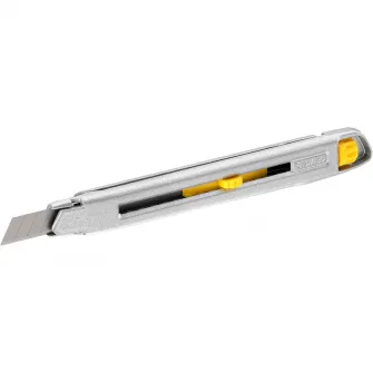Cutter Stanley 0-10-095 Interlock, cu ghidaj din otel inoxidabil, latime lama 9mm, schimbare rapida si usoara a lamei prin roata zimtata, argintiu/gri