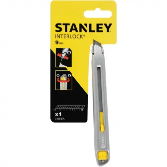 Cutter Stanley 0-10-095 Interlock, cu ghidaj din otel inoxidabil, latime lama 9mm, schimbare rapida si usoara a lamei prin roata zimtata, argintiu/gri