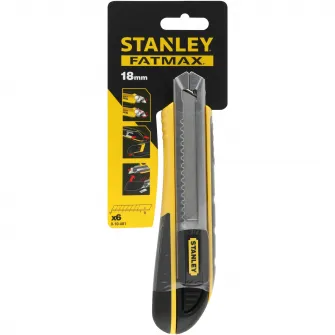 Cutter Stanley FatMax 0-10-481 ,lama 18mm, clema de blocare a lamei, schimbare rapida si usoara a lamei fara nevoie de unelte, stergator de lama pentru eliminarea excesului de resturi si prelungirea duratei de viata a lamei, 6 lame incluse