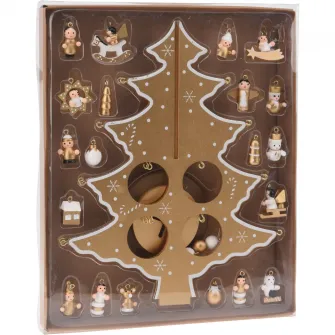 Decoratiune cu figurine Xmas Tree, 27x21 cm, lemn, auriu