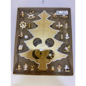 Decoratiune cu figurine Xmas Tree, 27x21 cm, lemn, auriu