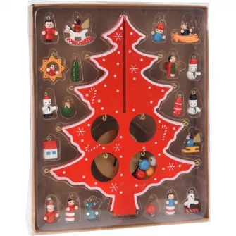 Decoratiune cu figurine Xmas Tree, 27x21 cm, lemn, rosu