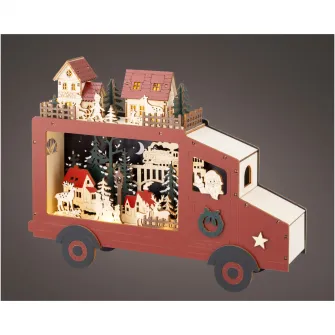 Decoratiune cu LED Santa's Truck Lumineo, 32x7 cm, 7 LED, lemn