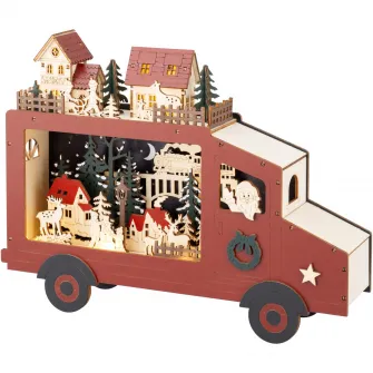 Decoratiune cu LED Santa's Truck Lumineo, 32x7 cm, 7 LED, lemn