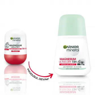 Deodorant antiperspirant roll-on Garnier Mineral Magnesium Ultra Dry pentru femei, 50 ml