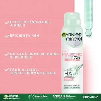 Deodorant spray Garnier Mineral Hyaluronic Ultracare pentru femei, 150 ml