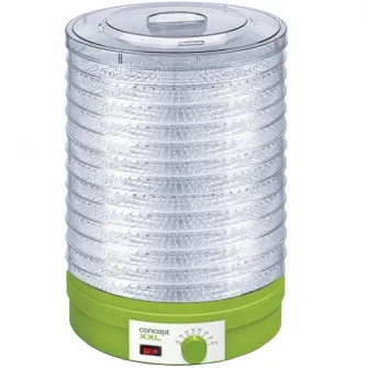 Deshidrator de alimente Concept SO1025, 245W, 12 tavi, diametru tava 32cm, ventilator, temperatura 35-70 70°, Verde