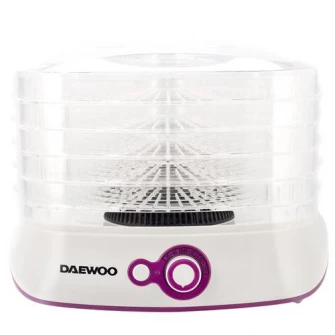 Deshidrator de alimente Daewoo DD450W, 500 W, 5 tavi, 35-70°C, Ventilator integrat, Alb/Violet