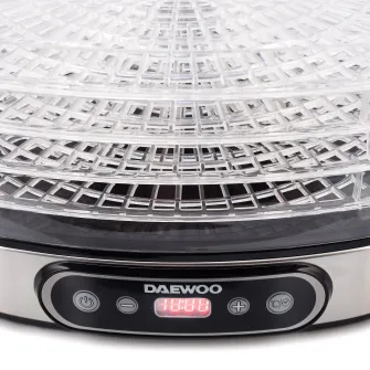 Deshidrator de alimente Daewoo DD500S, 500 W, 5 tavi, Display digital, Timer, 35-70°C, Ventilator integrat, Inox