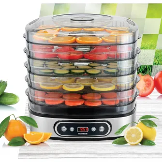 Deshidrator de alimente Heinner FreshDehydrate HFD-K380SSBK, 320-380W, 5 tavi inox, control electronic, display LED, timer, interval 35-70°C