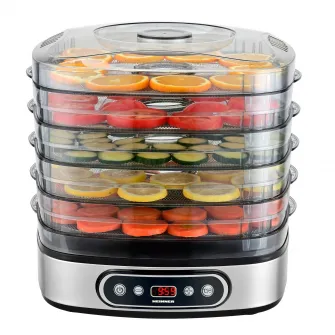 Deshidrator de alimente Heinner FreshDehydrate HFD-K380SSBK, 320-380W, 5 tavi inox, control electronic, display LED, timer, interval 35-70°C