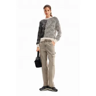 DESIGUAL, Bluza de trening cu decolteu la baza gatului si maneci cazute, Gri, Negru stins, L