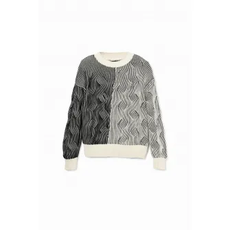 DESIGUAL, Bluza de trening cu decolteu la baza gatului si maneci cazute, Gri, Negru stins, L