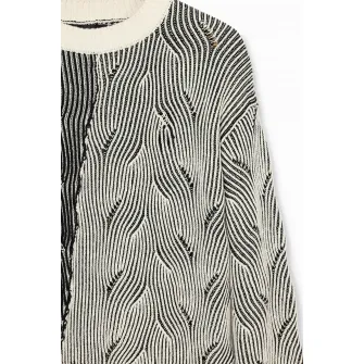 DESIGUAL, Bluza de trening cu decolteu la baza gatului si maneci cazute, Gri, Negru stins, L