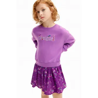 DESIGUAL, Rochie combi din amestec de bumbac, Albastru Violet, 140 CM