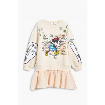 DESIGUAL, Rochie de bumbac cu design Mickey Mouse, Negru, Bej deschis, 164 CM