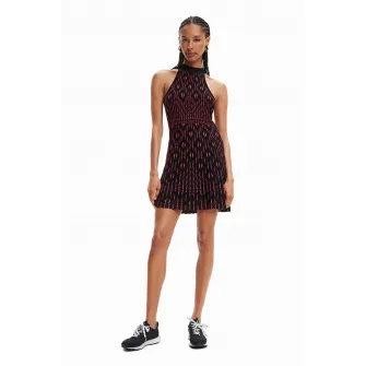 DESIGUAL, Rochie fara maneci cu model geometric, Negru, XL