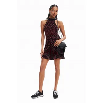 DESIGUAL, Rochie fara maneci cu model geometric, Negru, XL